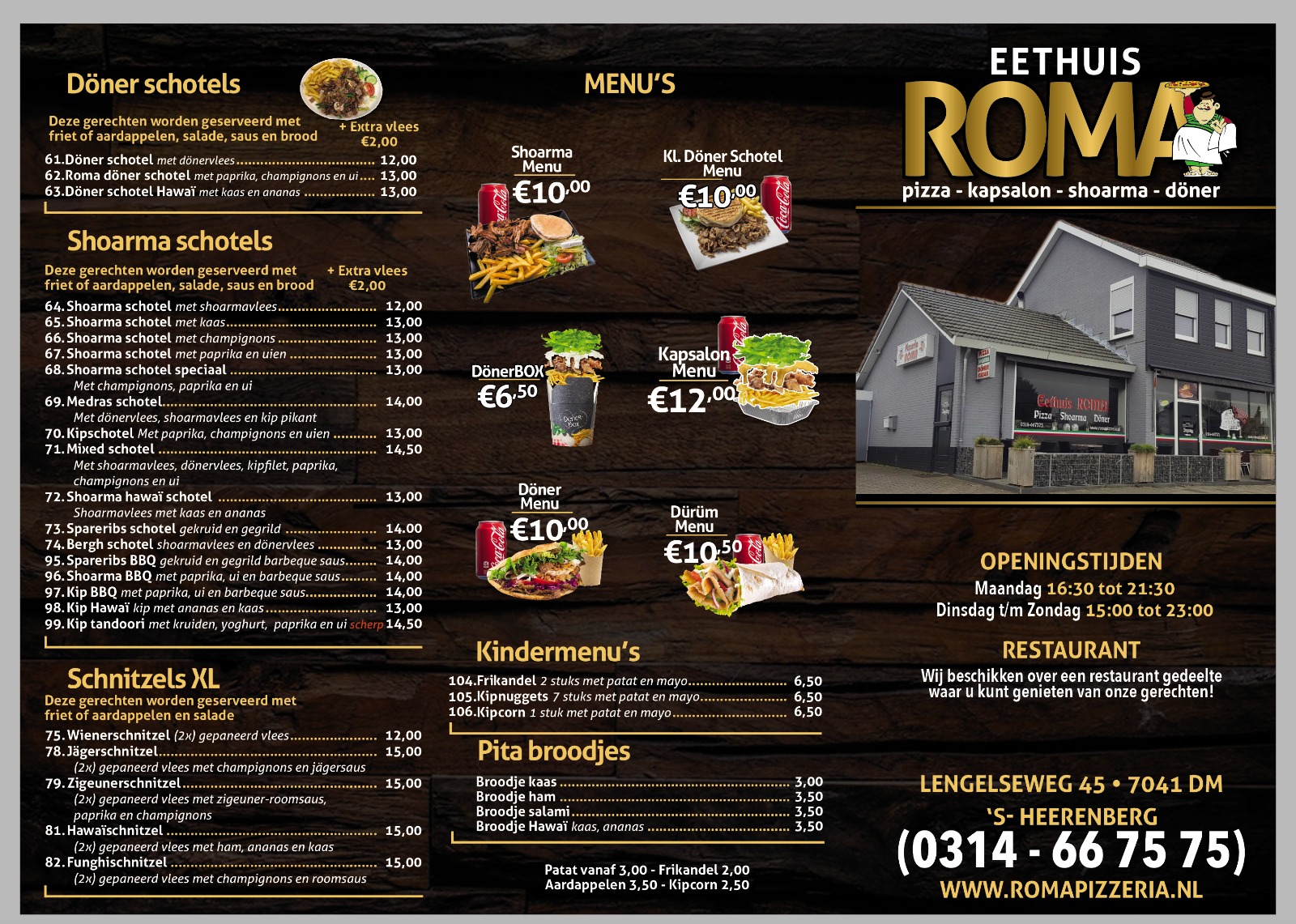 Roma Pizzeria menukaart 2022